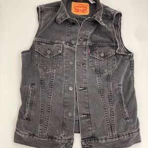 LEVI dark black charcoal gray denim jean vest jacket for men size Small